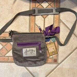 Juicy Couture Taupe Crossbody Bag with Purple Details